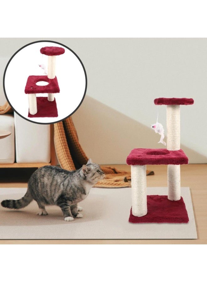 م اكس م منزل برج شجرة القطط للعب الداخلي والخدش، صغير 40x20x20 سم، مسرح كيتن للحيوانات الأليفة (أحمر) - Image 1